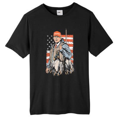 Trump With Dog Duck Waterfowl Hunting Deer American Flag Tall Fusion ChromaSoft Performance T-Shirt