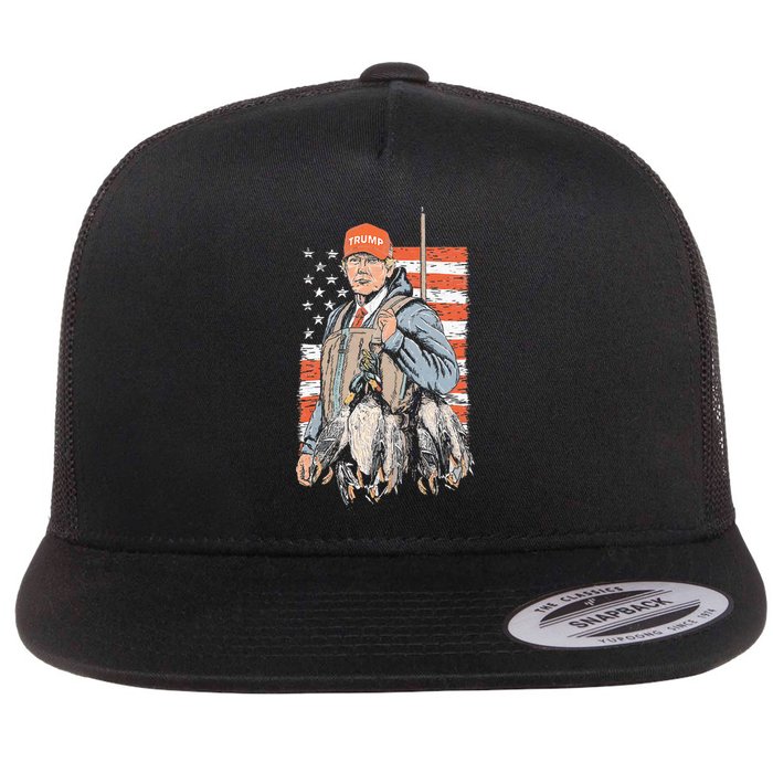 Trump With Dog Duck Waterfowl Hunting Deer American Flag Flat Bill Trucker Hat