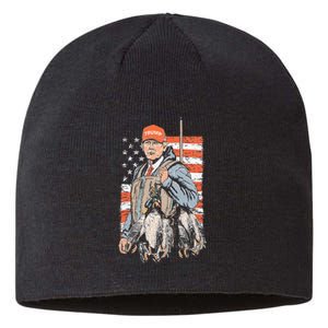 Trump With Dog Duck Waterfowl Hunting Deer American Flag Sustainable Beanie