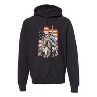 Trump With Dog Duck Waterfowl Hunting Deer American Flag Premium Hoodie