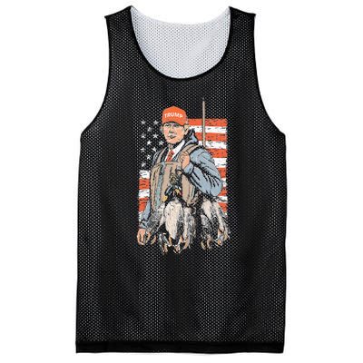 Trump With Dog Duck Waterfowl Hunting Deer American Flag Mesh Reversible Basketball Jersey Tank