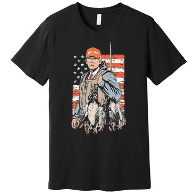 Trump With Dog Duck Waterfowl Hunting Deer American Flag Premium T-Shirt