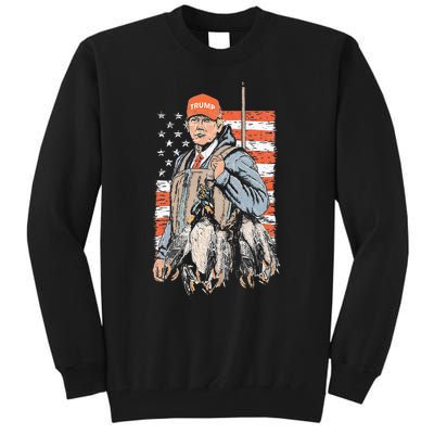 Trump With Dog Duck Waterfowl Hunting Deer American Flag Tall Sweatshirt