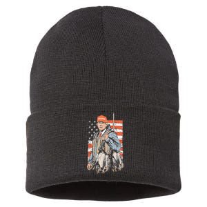 Trump With Dog Duck Waterfowl Hunting Deer American Flag Sustainable Knit Beanie