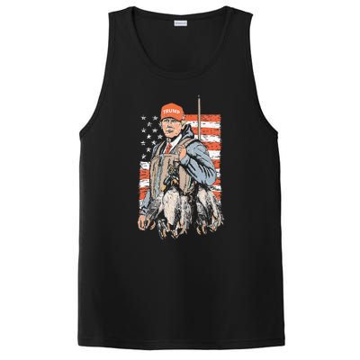 Trump With Dog Duck Waterfowl Hunting Deer American Flag PosiCharge Competitor Tank