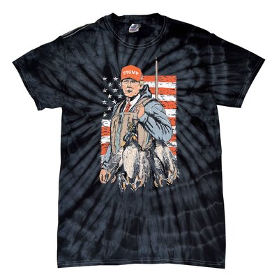 Trump With Dog Duck Waterfowl Hunting Deer American Flag Tie-Dye T-Shirt