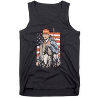 Trump With Dog Duck Waterfowl Hunting Deer American Flag Tank Top