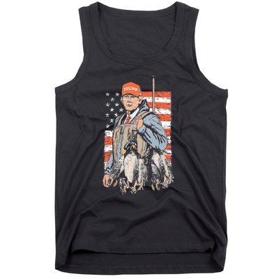 Trump With Dog Duck Waterfowl Hunting Deer American Flag Tank Top