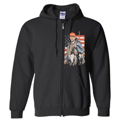 Trump With Dog Duck Waterfowl Hunting Deer American Flag Full Zip Hoodie