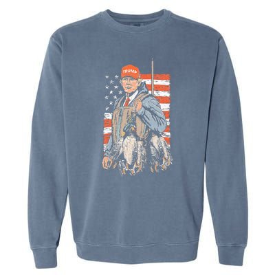 Trump With Dog Duck Waterfowl Hunting Deer American Flag Garment-Dyed Sweatshirt