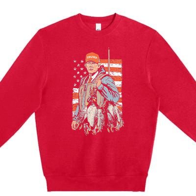 Trump With Dog Duck Waterfowl Hunting Deer American Flag Premium Crewneck Sweatshirt