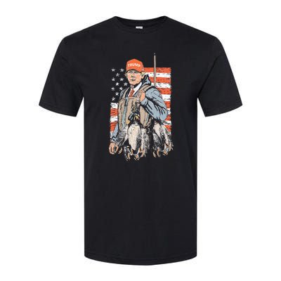 Trump With Dog Duck Waterfowl Hunting Deer American Flag Softstyle CVC T-Shirt