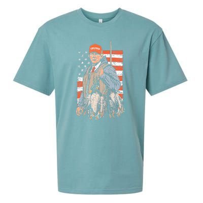 Trump With Dog Duck Waterfowl Hunting Deer American Flag Sueded Cloud Jersey T-Shirt