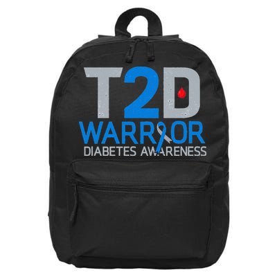 T2D Warrior Diabetes Awareness Type 2 Diabetic Fighter 16 in Basic Backpack