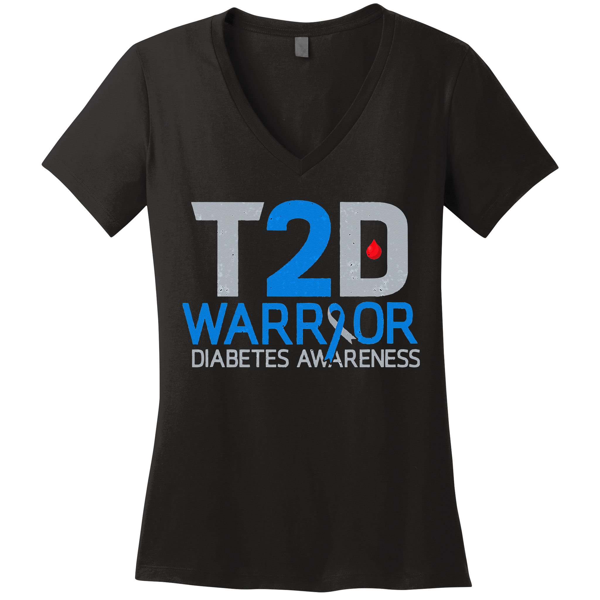 T2D Warrior Diabetes Awareness Type 2 Diabetic Fighter Women's V-Neck T-Shirt