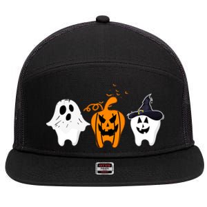 Teeth Witch Dentist Ghost Pumpkin Scary Halloween Costumes Gift 7 Panel Mesh Trucker Snapback Hat