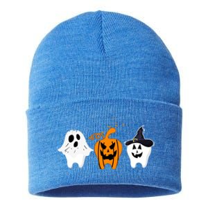 Teeth Witch Dentist Ghost Pumpkin Scary Halloween Costumes Gift Sustainable Knit Beanie