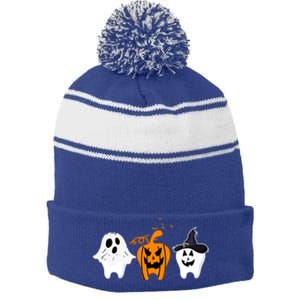 Teeth Witch Dentist Ghost Pumpkin Scary Halloween Costumes Gift Stripe Pom Pom Beanie