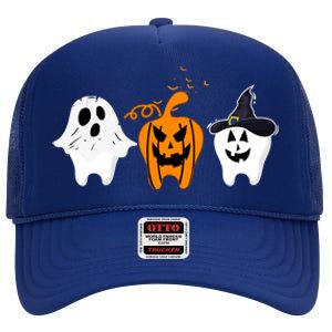 Teeth Witch Dentist Ghost Pumpkin Scary Halloween Costumes Gift High Crown Mesh Back Trucker Hat