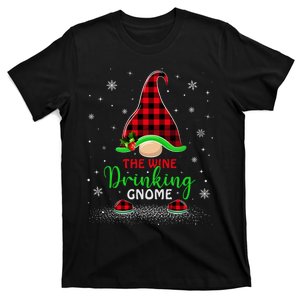 The Wine Drinking Gnome Christmas Gift Xmas Matching Buffalo Plaid T-Shirt