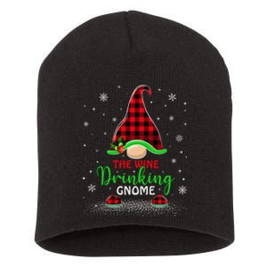 The Wine Drinking Gnome Christmas Gift Xmas Matching Buffalo Plaid Short Acrylic Beanie