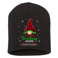 The Wine Drinking Gnome Christmas Gift Xmas Matching Buffalo Plaid Short Acrylic Beanie