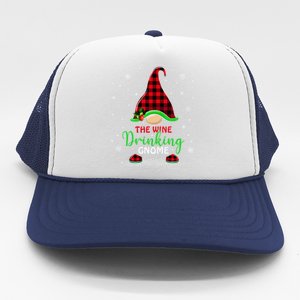 The Wine Drinking Gnome Christmas Gift Xmas Matching Buffalo Plaid Trucker Hat