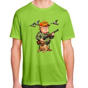 Trump With Dog Duck Waterfowl Hunting Camo President Trump Adult ChromaSoft Performance T-Shirt