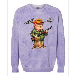 Trump With Dog Duck Waterfowl Hunting Camo President Trump Colorblast Crewneck Sweatshirt