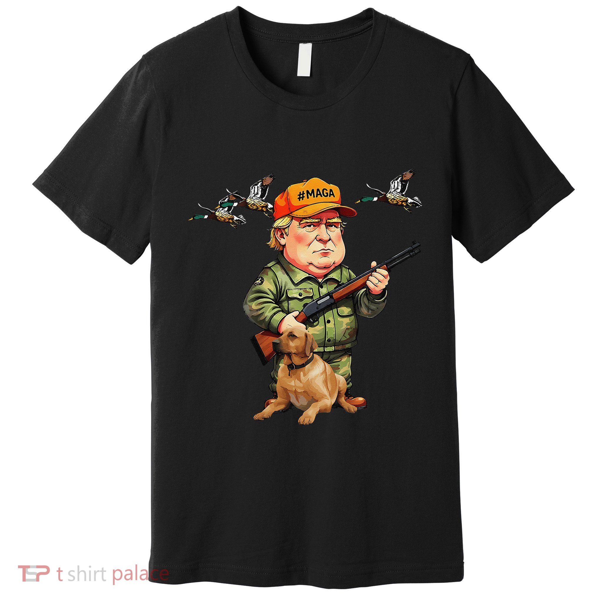 Trump With Dog Duck Waterfowl Hunting Camo President Trump Premium T-Shirt
