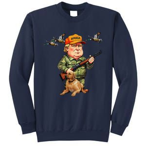 Trump With Dog Duck Waterfowl Hunting Camo President Trump Sweatshirt