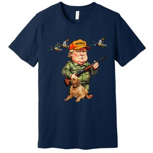 Trump With Dog Duck Waterfowl Hunting Camo President Trump Premium T-Shirt