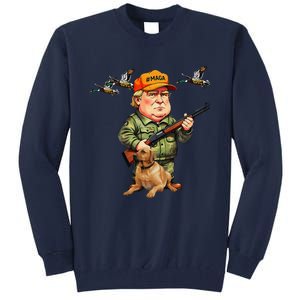 Trump With Dog Duck Waterfowl Hunting Camo President Trump Tall Sweatshirt