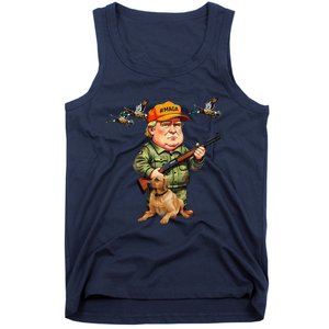 Trump With Dog Duck Waterfowl Hunting Camo President Trump Tank Top