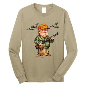 Trump With Dog Duck Waterfowl Hunting Camo President Trump Long Sleeve Shirt