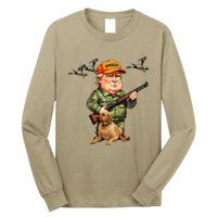 Trump With Dog Duck Waterfowl Hunting Camo President Trump Long Sleeve Shirt