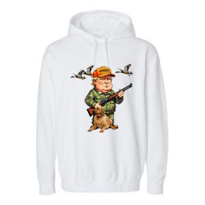 Trump With Dog Duck Waterfowl Hunting Camo President Trump Garment-Dyed Fleece Hoodie