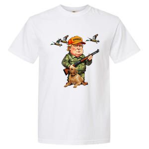 Trump With Dog Duck Waterfowl Hunting Camo President Trump Garment-Dyed Heavyweight T-Shirt