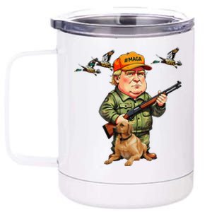 Trump With Dog Duck Waterfowl Hunting Camo President Trump 12 oz Stainless Steel Tumbler Cup