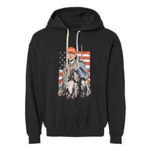 Trump With Dog Duck Waterfowl Hunting Deer Garment-Dyed Fleece Hoodie