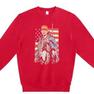 Trump With Dog Duck Waterfowl Hunting Deer Premium Crewneck Sweatshirt