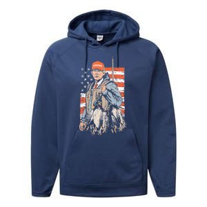 Trump With Dog Duck Waterfowl Hunting Deer Performance Fleece Hoodie