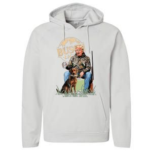 Trump With Dog Duck Waterfowl Hunting Camo President Trump Performance Fleece Hoodie