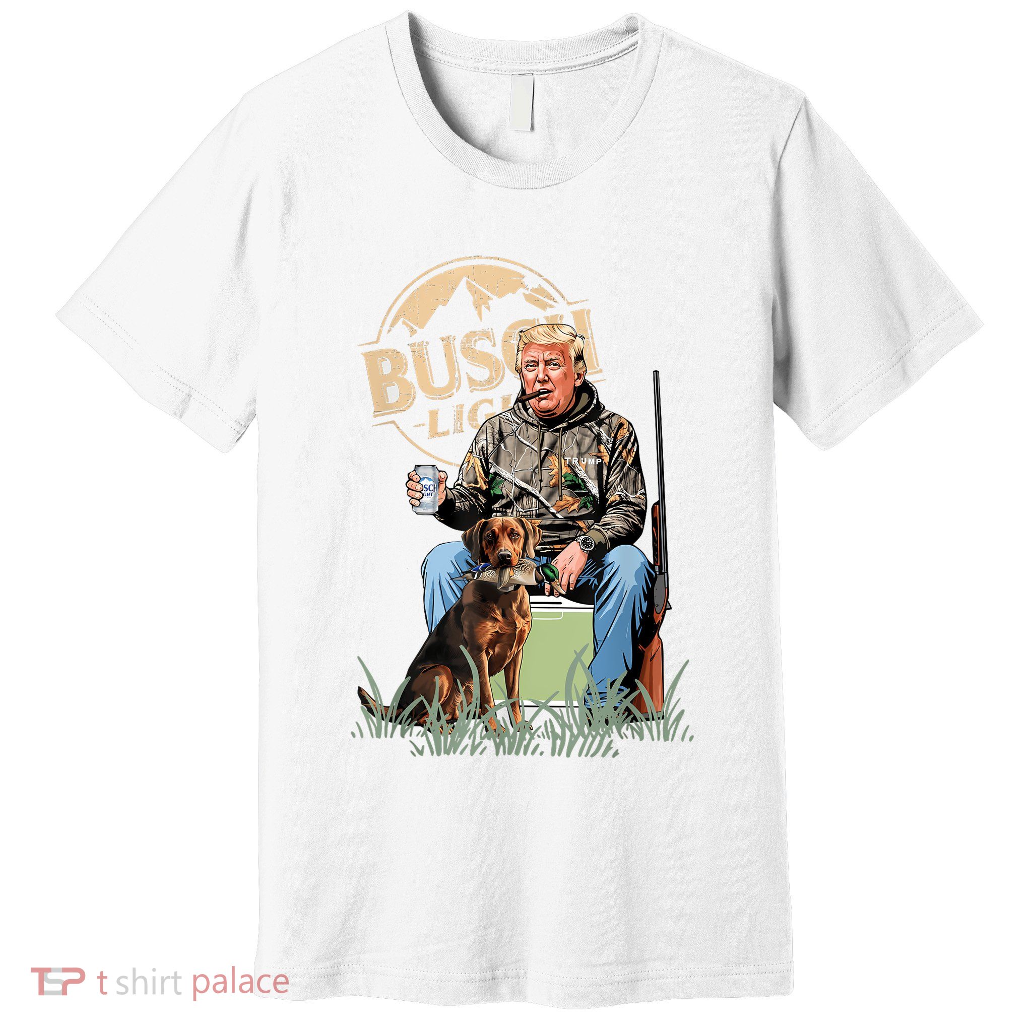 Trump With Dog Duck Waterfowl Hunting Camo President Trump Premium T-Shirt
