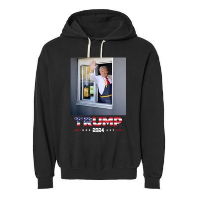 Trump Works Drive Thru Trump Serving French Fries Garment-Dyed Fleece Hoodie