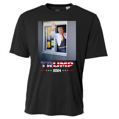 Trump Works Drive Thru Trump Serving French Fries Cooling Performance Crew T-Shirt