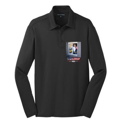 Trump Works Drive Thru Trump Serving French Fries Silk Touch Performance Long Sleeve Polo