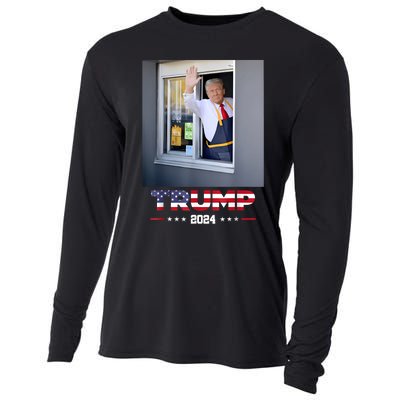 Trump Works Drive Thru Trump Serving French Fries Cooling Performance Long Sleeve Crew