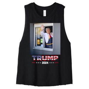 Trump Works Drive Thru Trump Serving French Fries Women's Racerback Cropped Tank