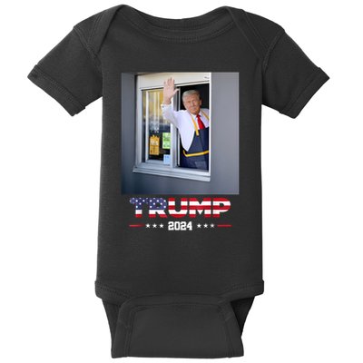 Trump Works Drive Thru Trump Serving French Fries Baby Bodysuit